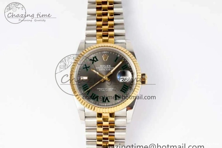 MiroTime 0215 UrbanChic DateJust 36mm SS YG DIWF 1:1 Best Edition 904L Steel Gray Dial Green Markers on Jubilee Bracelet SA 2309